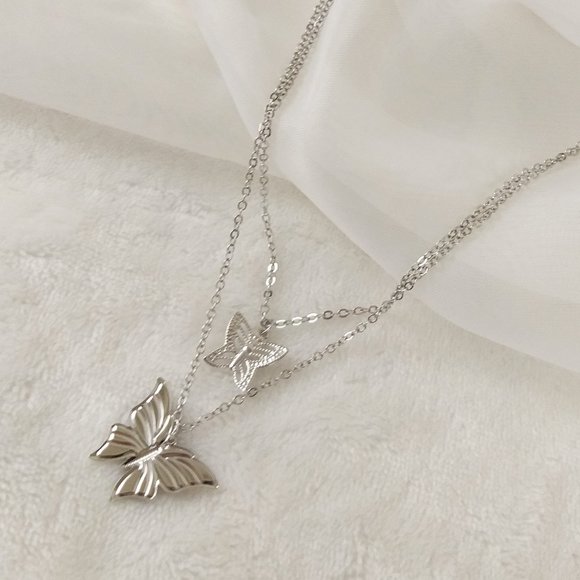 Download Jewelry Butterfly Pendant Layered Silver Necklace Poshmark